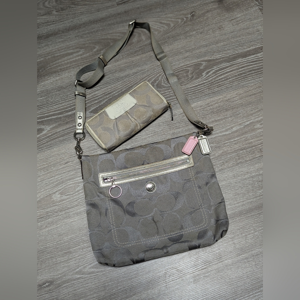 Coach Gray Crossbody Bag Plus Wallet